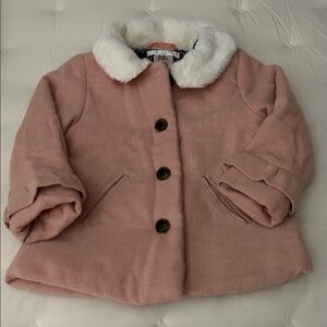 Max Studio Pink Pea Coat with White Faux Fur Collar